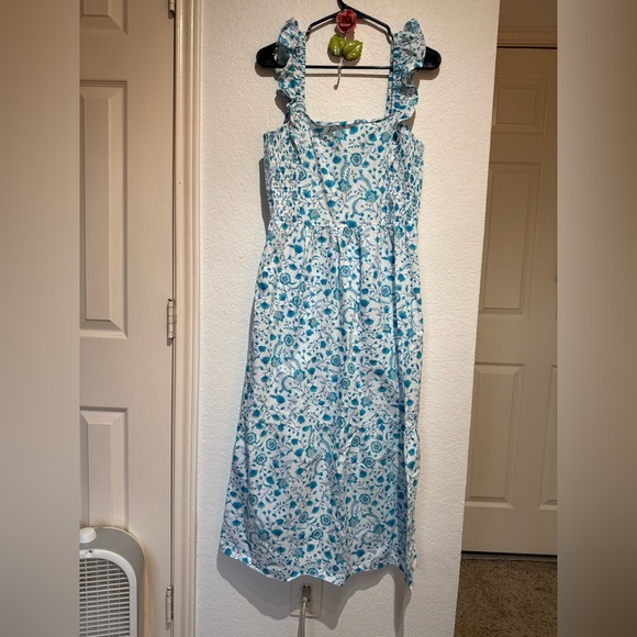 Draper James Blue Floral Smocked Midi Dress Slip On - Picture 1 of 7